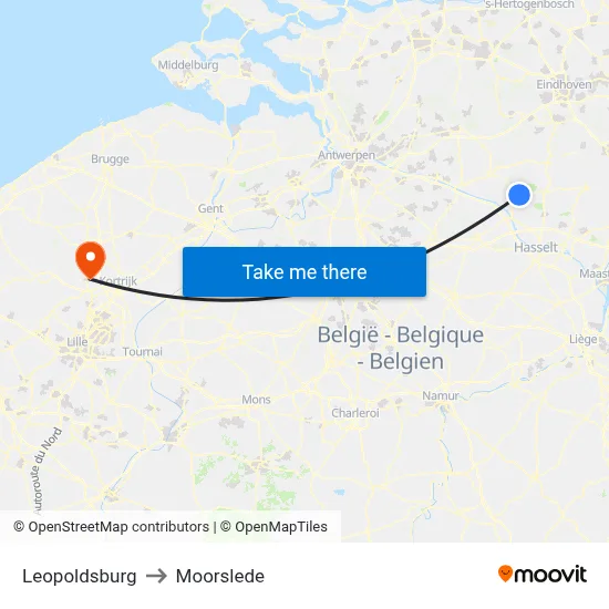 Leopoldsburg to Moorslede map