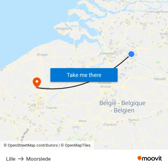 Lille to Moorslede map