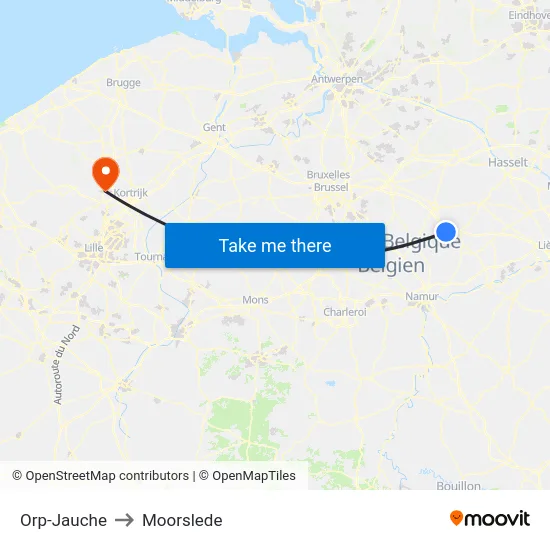 Orp-Jauche to Moorslede map
