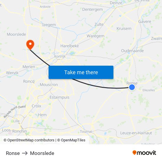 Ronse to Moorslede map