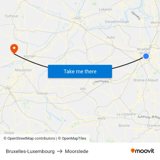 Bruxelles-Luxembourg to Moorslede map