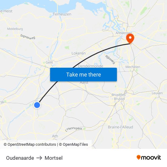 Oudenaarde to Mortsel map