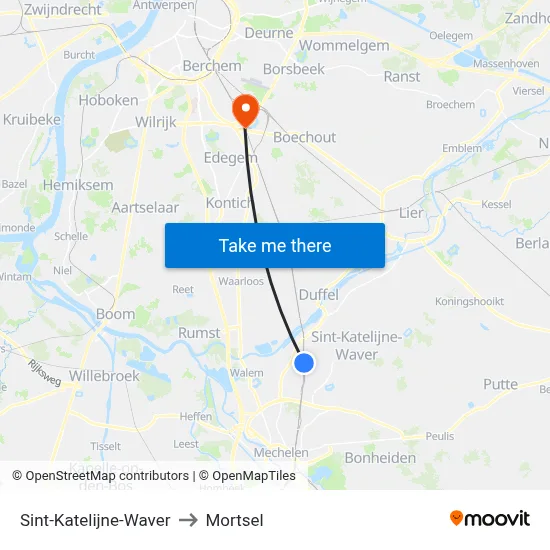 Sint-Katelijne-Waver to Mortsel map