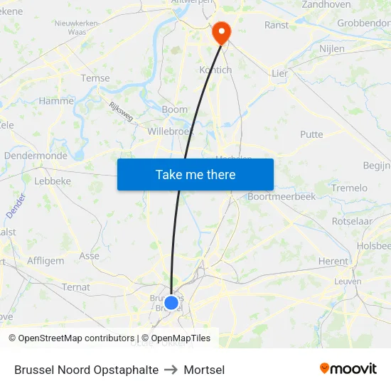 Brussel Noord Opstaphalte to Mortsel map