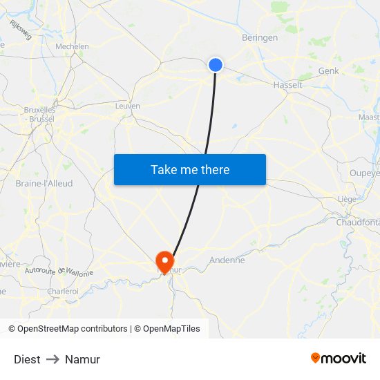 Diest to Namur map