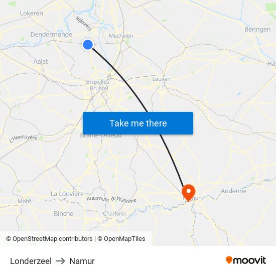 Londerzeel to Namur map