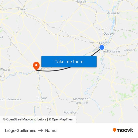 Liège-Guillemins to Namur map