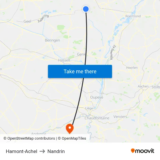 Hamont-Achel to Nandrin map