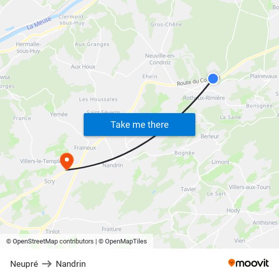 Neupré to Nandrin map