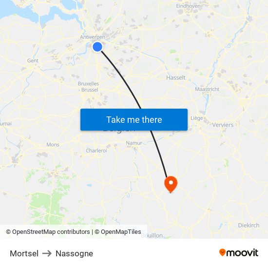 Mortsel to Nassogne map