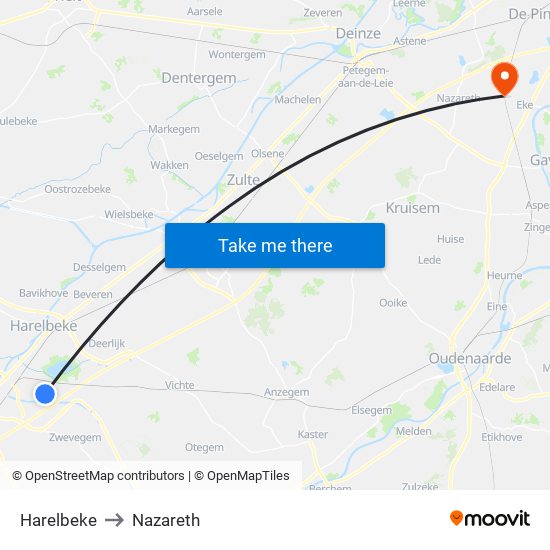 Harelbeke to Nazareth map