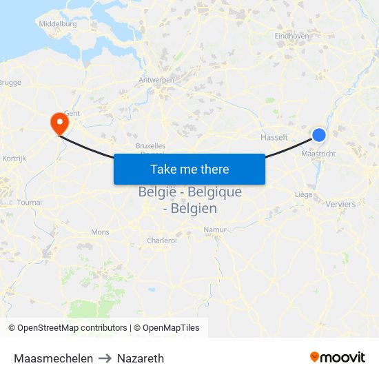 Maasmechelen to Nazareth map