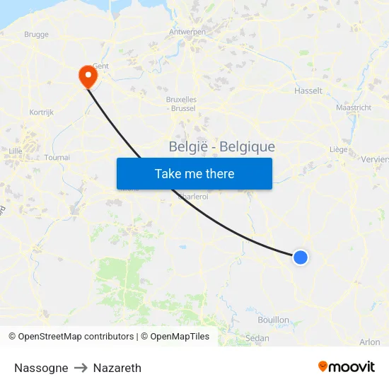 Nassogne to Nazareth map