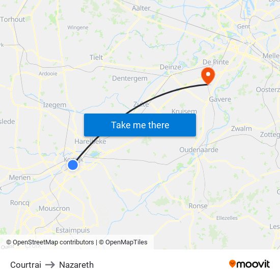 Courtrai to Nazareth map