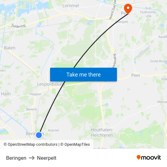 Beringen to Neerpelt map