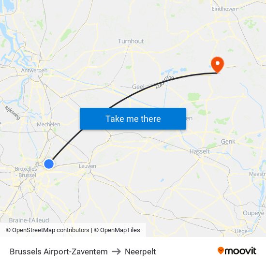 Brussels Airport-Zaventem to Neerpelt map