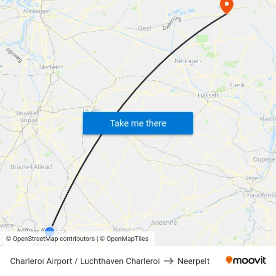 Charleroi Airport / Luchthaven Charleroi to Neerpelt map