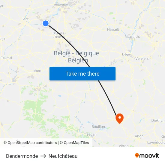 Dendermonde to Neufchâteau map