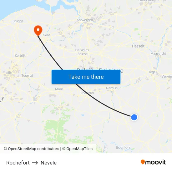 Rochefort to Nevele map