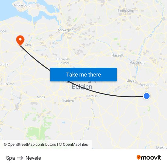 Spa to Nevele map