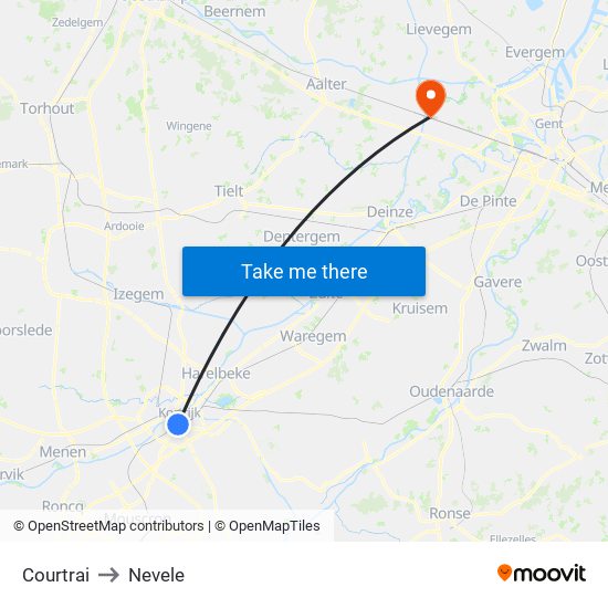 Courtrai to Nevele map