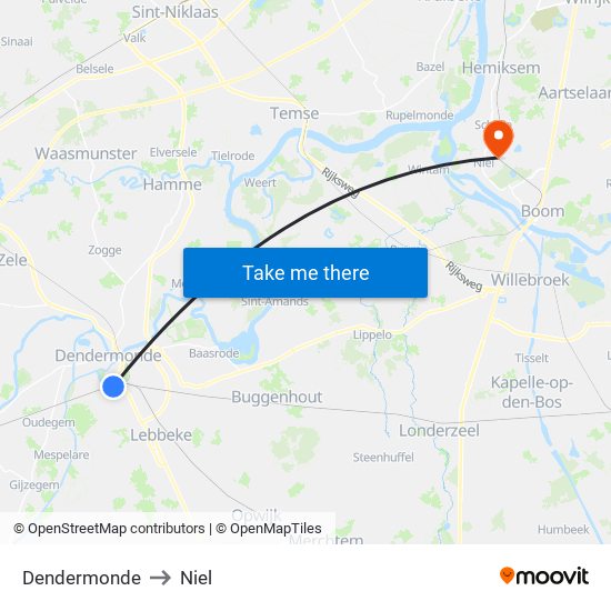 Dendermonde to Niel map