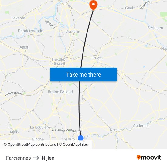 Farciennes to Nijlen map
