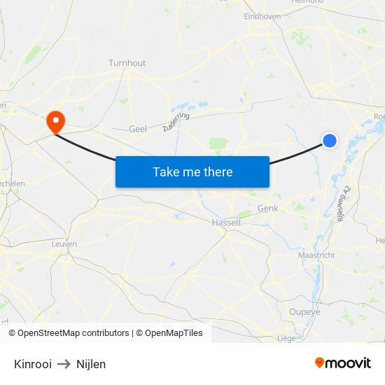 Kinrooi to Nijlen map