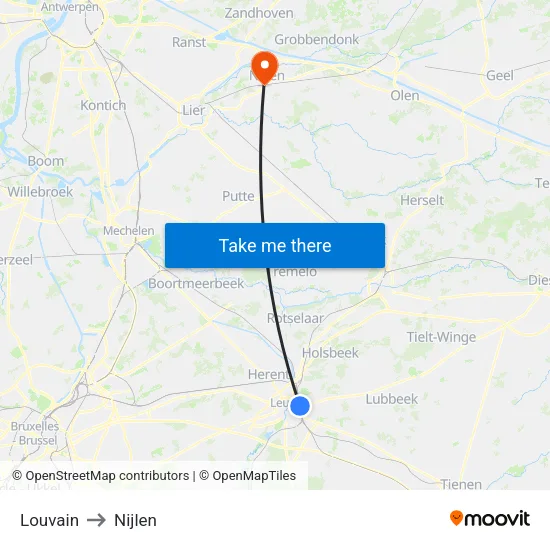 Louvain to Nijlen map