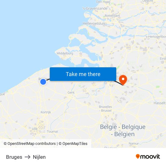 Bruges to Nijlen map