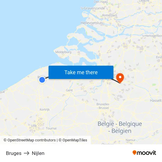 Bruges to Nijlen map