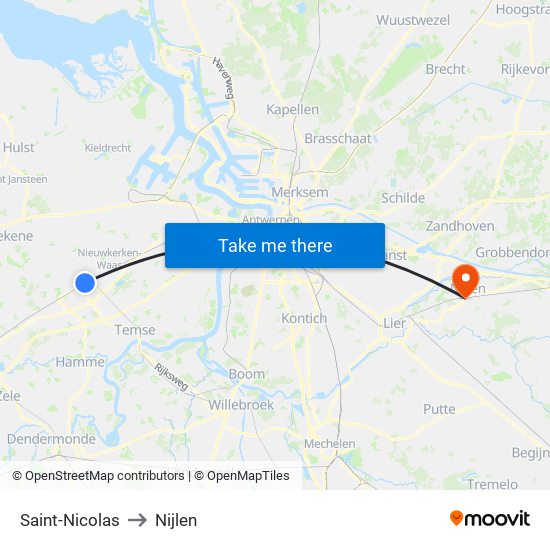 Saint-Nicolas to Nijlen map