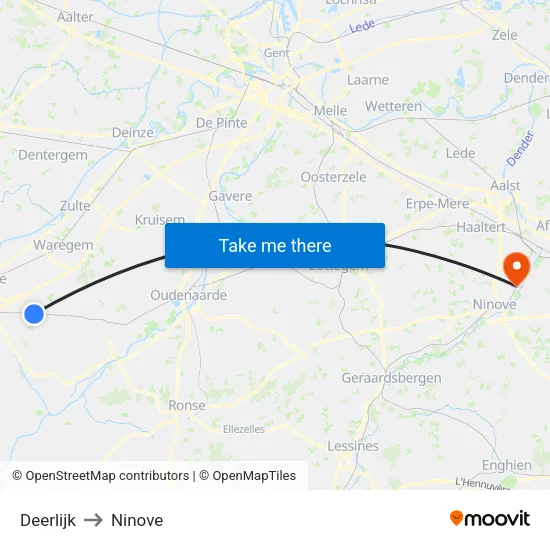 Deerlijk to Ninove map