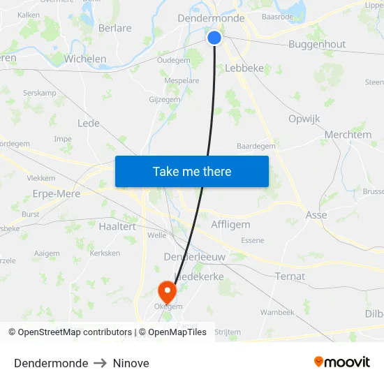 Dendermonde to Ninove map