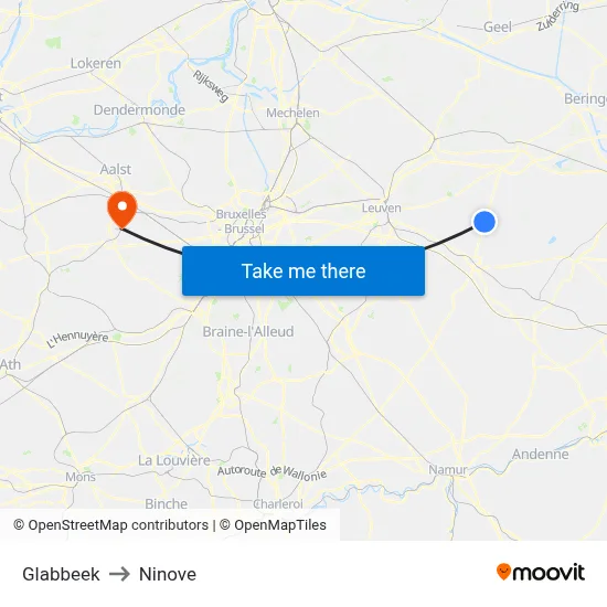 Glabbeek to Ninove map