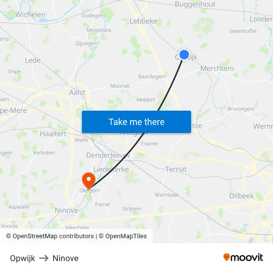 Opwijk to Ninove map