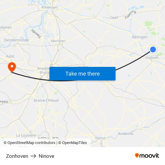 Zonhoven to Ninove map