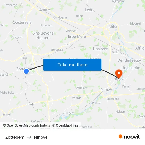 Zottegem to Ninove map