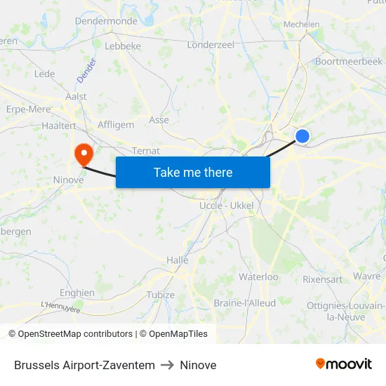 Brussels Airport-Zaventem to Ninove map