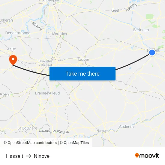 Hasselt to Ninove map
