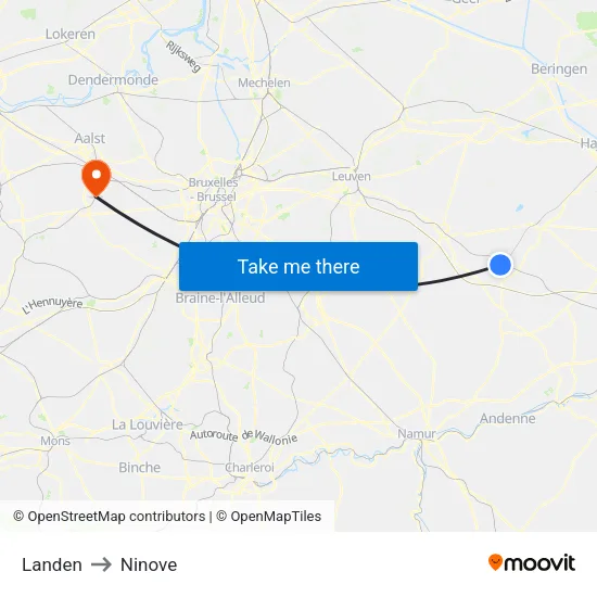 Landen to Ninove map