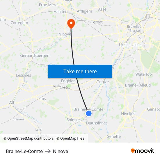 Braine-Le-Comte to Ninove map