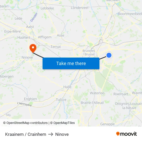 Kraainem / Crainhem to Ninove map