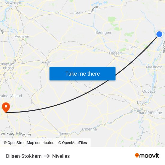 Dilsen-Stokkem to Nivelles map