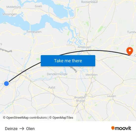Deinze to Olen map