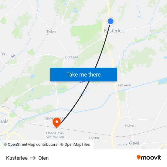 Kasterlee to Olen map