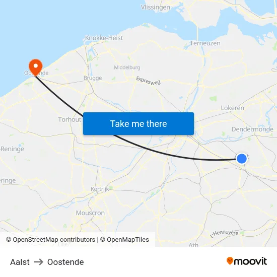 Aalst to Oostende map
