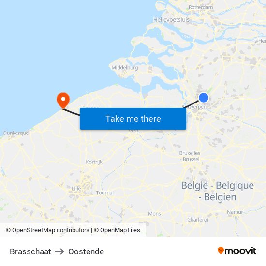 Brasschaat to Oostende map