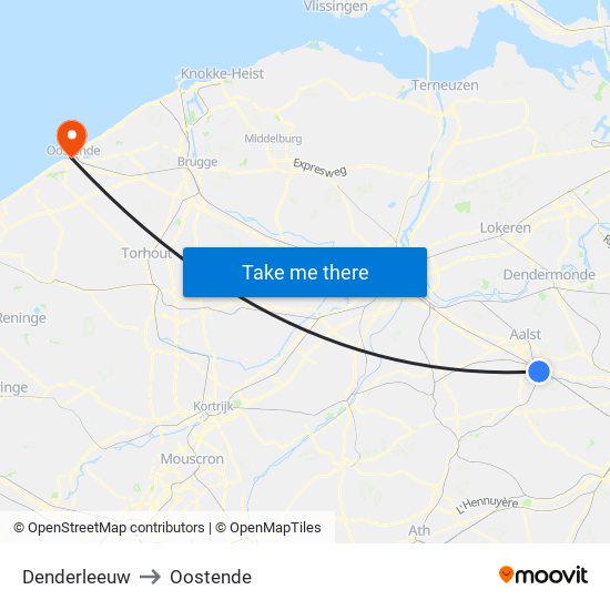 Denderleeuw to Oostende map