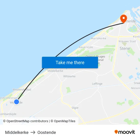 Middelkerke to Oostende map